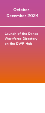 A timeline. Graphic three text: October– December 2024: Launch of the Dance Workforce Directory on the DWR Hub.